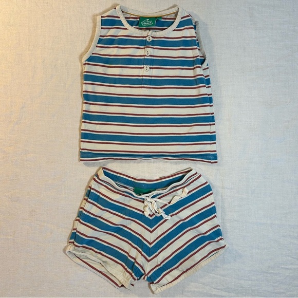 Boys Blue Striped Cotton Matching Summer Set Size 4-5 Little Organic Cotton - Picture 9 of 9
